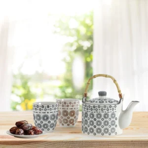 CEAINIC CERAMICA MANER DE BAMBUS ALB CU MODELE ORIENTALE